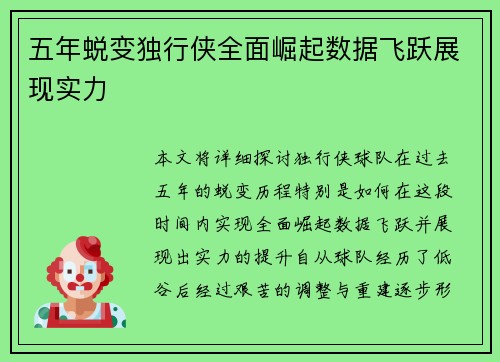 五年蜕变独行侠全面崛起数据飞跃展现实力