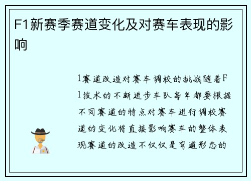 F1新赛季赛道变化及对赛车表现的影响