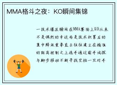 MMA格斗之夜：KO瞬间集锦